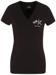 Armani Exchange Damska koszulka z logo Ax V Neck Fitted Tee T-Shirt, czarny, S - Koszulki i topy damskie - miniaturka - grafika 1