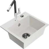 Zlewozmywaki z baterią - Mexen Milo zlewozmywak granitowy 1-komorowy z baterią kuchenną Flora, biały - 6505-20-670401-07-B - miniaturka - grafika 1