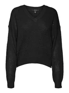 Swetry damskie - VERO MODA Vmleanna Ls V-Neck Short Ga Boo sweter damski, czarny, L - miniaturka - grafika 1