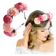 Ozdoby do włosów - Opaska Wianek Różowy na Głowę Duży Kwiaty Róże Piwonie Lekki i Efektowny - miniaturka - grafika 1