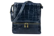 Torebki damskie - Granatowa Damska Skórzana Włoska Listonoszka Pionowa Croco klapa B69 granatowy - miniaturka - grafika 1