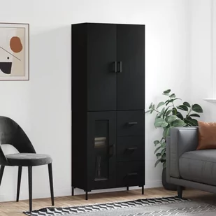 vidaXL Witrynka, czarna, 69,5x34x180 cm, materiał drewnopochodny - Witryny - miniaturka - grafika 1