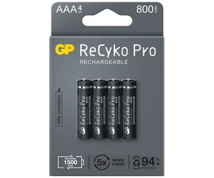 GP Batteries 4 x akumulatorki AAA R03 ReCyko Pro Ni-MH 800mAh 85AAAHCB-5EB4 - Ładowarki i akumulatory - miniaturka - grafika 1