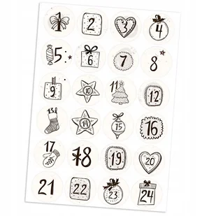 Kalendarz Adwentowy A5 24 Naklejki Świąteczne 3,3 Cm Wzory - Scrapbooking - miniaturka - grafika 1
