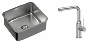 Zlewozmywaki z baterią - Quadron Zlewozmywak stalowy podwieszany 44*39*18 cm NICOLAS kolor stal szczotkowana z baterią ANGELINA Q LINE z wyciąganą wylewką - - miniaturka - grafika 1
