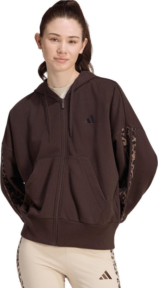 Adidas Bluza damska adidas Seasonal Essentials Animal Print 3-Stripes Full-Zip Hooded brązowa KV9299 XL
