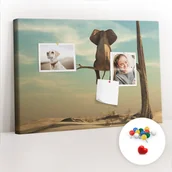 Tablice i flipcharty - Szkolna Tablica korkowa 60x40 cm, Kolorowe Pinezki, wzór Słoń na drzewie - miniaturka - grafika 1