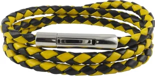 Skórzany naszyjnik Skórzany pasek 6 mm męski naszyjnik czarny / żółty o długości 17-100 cm z zapięciem dźwigniowym w oplocie ze srebra, długość: 23 centymetry - Naszyjniki męskie - miniaturka - grafika 1