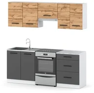 Meble kuchenne - Kuchnia Mała Pojemna Nowoczesna Modułowa Blat 2m Biały Dąb Wotan Szary Mat - miniaturka - grafika 1
