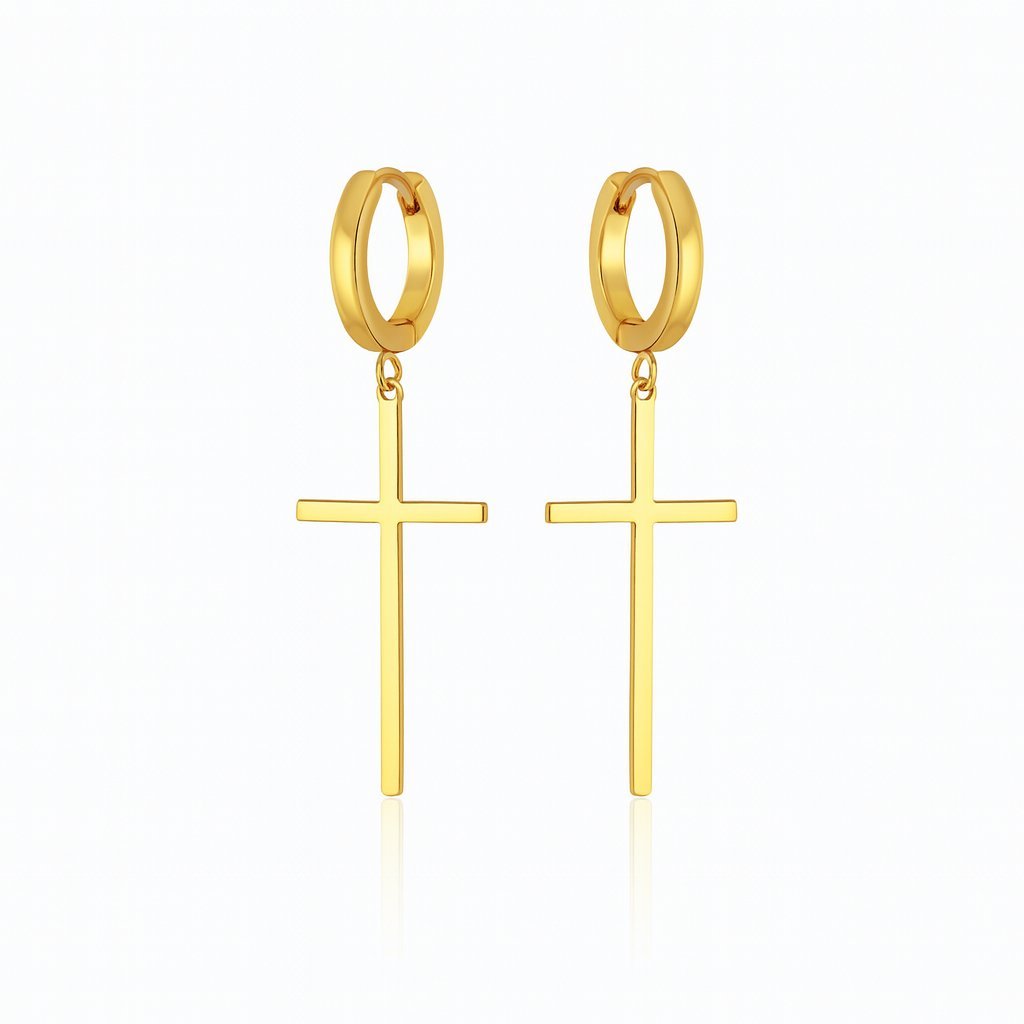 Złote Kolczyki Wiszące Krzyże na Kołach 33 mm Stal Chirurgiczna Click