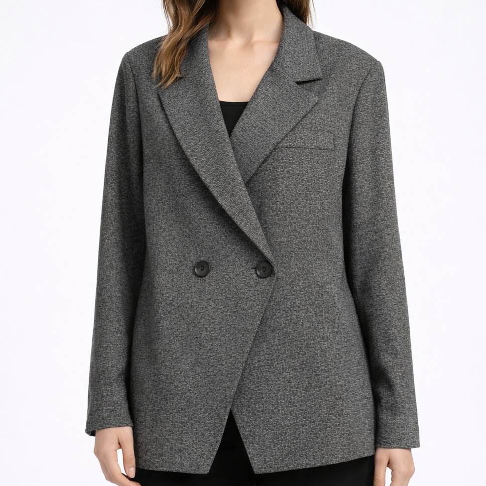 Marynarka Damska Żakiet Klasyczny Elegancki Dwurzędowy Szary EDAN L