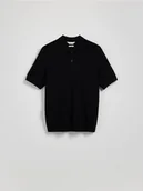 Swetry męskie - Reserved - Sweter polo z wiskozą - czarny - miniaturka - grafika 1