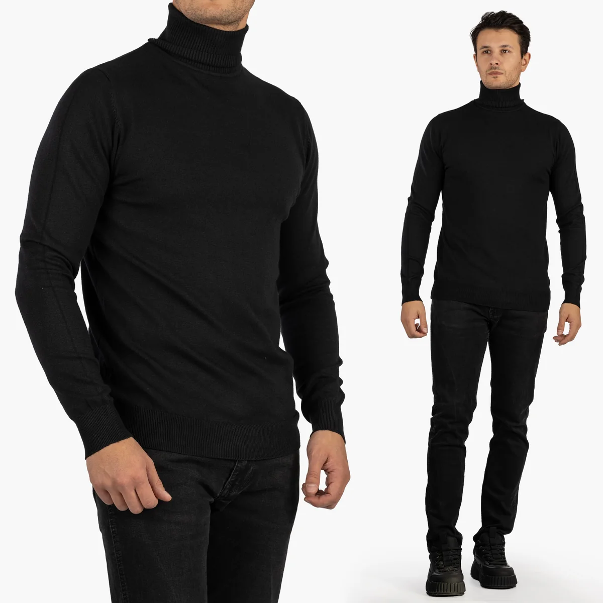 Golf Męski Slim Fit Czarny XS