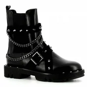 Botki damskie - Czarne sztyblety damskie z łańcuszkiem CARINII - Carinii - miniaturka - grafika 1