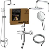 Zestawy prysznicowe - Avapax Deszczownica z baterią prysznicowo wannową trzyfunkcyjną Ruchoma wylewka baterii. Kolor chrom - miniaturka - grafika 1