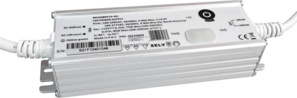MCHQ80V24-GA: zasilacz LED 24V/3.33A 80W CV, metal case, PFC, Universal AC input max 305VAC, Uo...