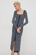 Sukienki - Pepe Jeans sukienka z domieszką lnu kolor granatowy midi dopasowana - miniaturka - grafika 1