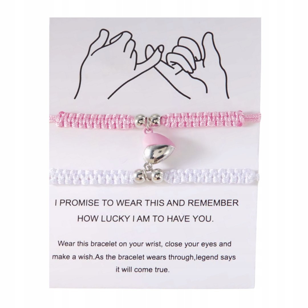 Bransoletki Przyjaźni z Sercem Różowa i Biała Zestaw 2szt Symbol Więzi