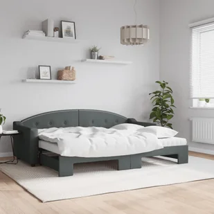vidaXL Sofa rozsuwana z materacami, ciemnoszara, 80x200 cm, tkanina - Sofy i kanapy - miniaturka - grafika 1