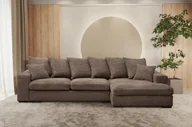 Narożniki - Sofa w kształcie L GABON narożnik funkcja spania tkanina Zoom brązowy prawy - miniaturka - grafika 1