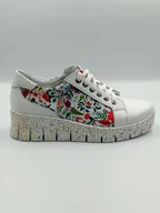 Półbuty damskie - Sneakersy damskie skórzane białe w kwiecistym stylu polska marka PULSO r. 36 - miniaturka - grafika 1