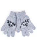 Rękawiczki dla dzieci - Rękawiczki Chłopięce Pięciopalczaste Szare Z Aplikacją 16 Cm Yoclub - miniaturka - grafika 1