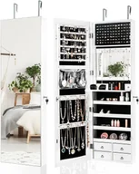 Biżuteria - akcesoria - COSTWAY Szafka na biżuterię z oświetleniem LED, stojak na biżuterię z pełnowymiarowym lustrem, szafka na biżuterię z 4 szufladami, 4 półki na biżuterię i kosmetyki, drzwiczki i szafka ścienna (biała) - miniaturka - grafika 1