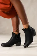 Botki damskie - Czarne botki damskie Sergio Leone na szerokim klocku z gumami po bokach YG379 - miniaturka - grafika 1