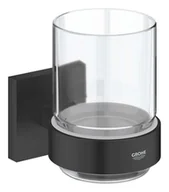 Wieszaki łazienkowe - Grohe QuickFix Start Cube - Szklanka na szczoteczkę i pastę, z uchwytem, szkło/czarny mat 410972430 - miniaturka - grafika 1