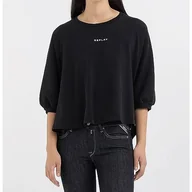 Koszulki i topy damskie - Replay Damska koszulka z długim rękawem oversize, 098 BLACK, L - miniaturka - grafika 1