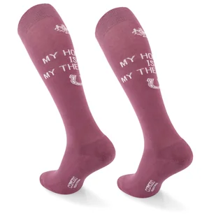 COMODO Cienkie Różowe Bawełniane Podkolanówki na Konie, Letnie, z Napisem "My Horse Is My Therapy", Rozmiar 35-38 dla niej - Skarpetki damskie - miniaturka - grafika 1