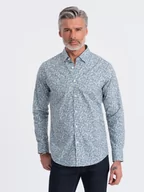 Koszule męskie - Koszula męska SLIM FIT w print drobnych liści - jasnoniebieska V1 OM-SHPS-0163 - miniaturka - grafika 1