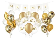Balony i akcesoria - Gotowy Zestaw balonów na Ślub Wesele Dekoracje Mr Mrs Baner Girlanda biało złote HEL - miniaturka - grafika 1