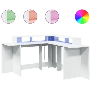 vidaXL Biurko z podświetleniem LED, białe, 152x152x91 cm - Biurka - miniaturka - grafika 1