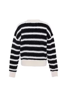Swetry damskie - Nascita Damski kardigan w paski, modny kardigan z dekoltem w kształcie litery V, akryl wełniany biały, czarny, rozmiar XS/S, wełniany biały czarny, XS - grafika 1