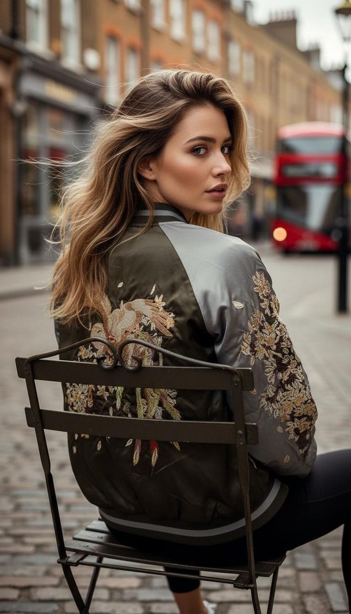 Kurtka Damska Bomberka Bejsbolówka Haft Żuraw Khaki #H-795 M