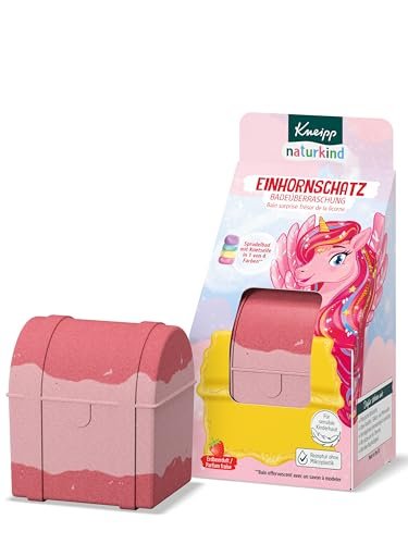 Kneipp naturkind kąpiel niespodzianka z jednorożcem – musująca kula do kąpieli dla dzieci z niespodzianką – zabawa w kąpieli, jednorożec, niespodzianka do kąpieli, skrzynia skarbów z mydłem do