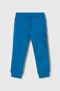 Spodnie i spodenki dla dziewczynek - Tommy Hilfiger spodnie dresowe bawełniane dziecięce kolor niebieski gładkie - grafika 1