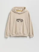 Bluzy dla chłopców - Reserved - Bawełniana bluza z kapturem - beżowy - miniaturka - grafika 1