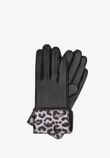 Damskie rękawiczki ze skóry naturalnej z panterką czarne - Rękawiczki Damskie rękawiczki ze skóry naturalnej z panterką czarne - Rękawiczki - miniaturka - grafika 1