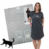 Bielizna nocna - KOSZULA NOCNA VIENETTA 46 48 3XL podomka groszki piżama bawełna kot szara 1 - miniaturka - grafika 1