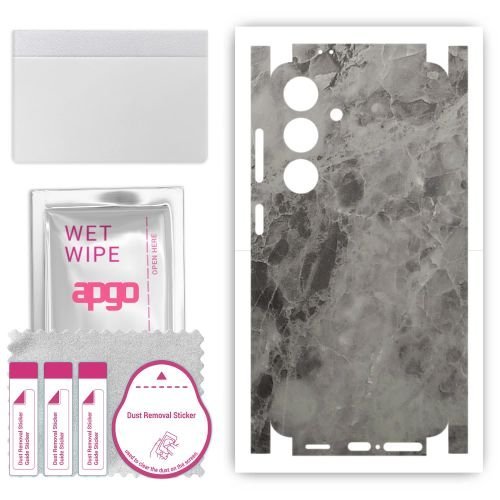 folia naklejka skórka strukturalna na TYŁ+BOKI do Samsung Galaxy S24 - Marmur Czarny - apgo SKINS