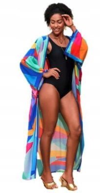 LETNIE KIMONO PLAŻOWE NARZUTKA KOLOROWE WZORY PAREO WIĄZANE NA PLAŻĘ