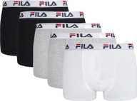 Majtki męskie - Bokserki męskie FILA, 5-pak - logo w pasie, miejskie, bawełna stretch, jednokolorowe czarny/szary/biały 2XL - miniaturka - grafika 1