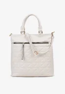 Torebki damskie - Jasnobeżowa Torebka z Pikowaniem z Rączkami i Regulowanym Paskiem Ozdobiona Kieszonką na Suwak Bavela - miniaturka - grafika 1