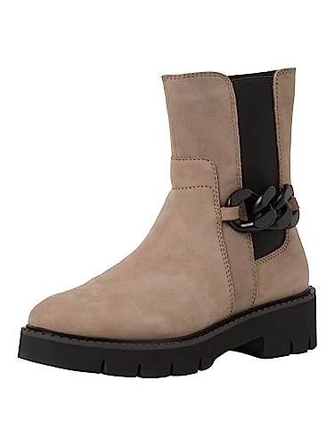 Tamaris Comfort Damskie 8-85417-41 skórzane Comfort Fit wymienna wkładka, modne botki z łańcuszkiem, buty na co dzień, kozaki Chelsea, szarobrązowy, 36 EU Weit