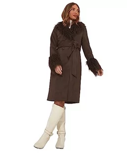 Joe Browns Damski retro wiązany talia sztuczne futro wykończenie zamszowy długi płaszcz, brązowy, 12, Czekoladowy Brąz, 38 - Płaszcze damskie - miniaturka - grafika 1