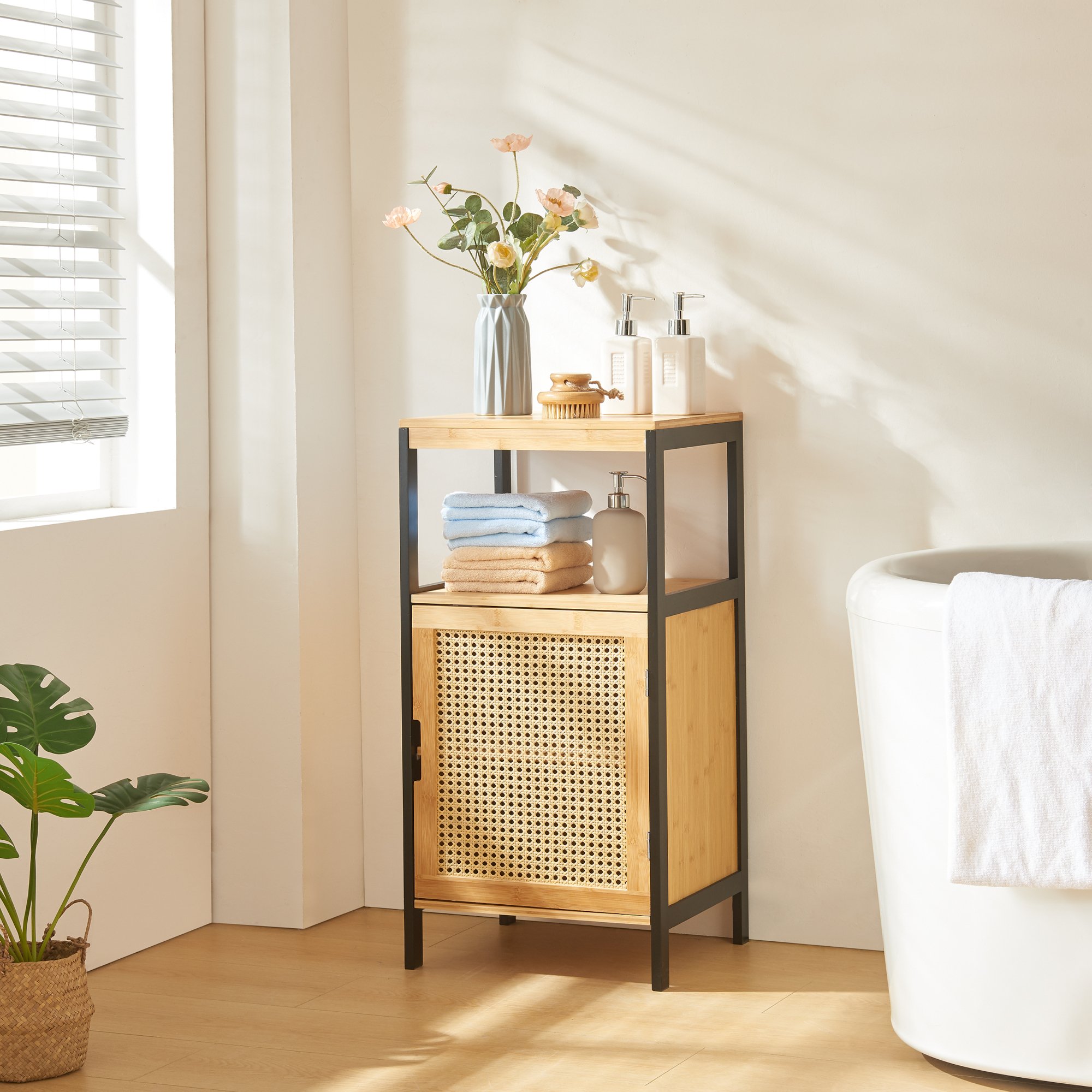 Szafka łazienkowa 'Tervola' 80x40x35cm bambus/rattan czarny