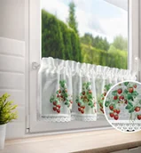 Firany - Zazdrostka firana gotowa na tunel KSENIA 130x50 Eurofirany biała zielona czerwona w truskawki - miniaturka - grafika 1