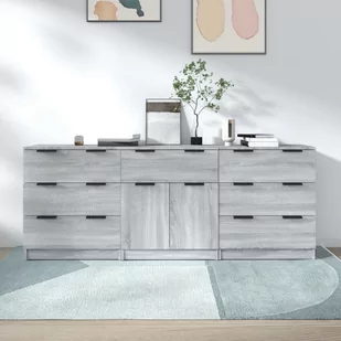 Lumarko 3-częściowa komoda, szary dąb sonoma, materiał drewnopochodny - Komody - miniaturka - grafika 1